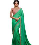 Sea green plain satin saree with blouse