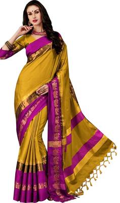 Multicolor plain cotton silk saree with blouse 1
