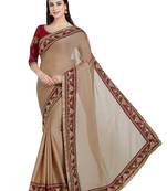 brown designer embroidered patch stone and beautiful floral design chiffon saree with blouse
