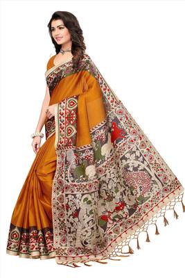 Multicolor printed khadi saree with blouse 2