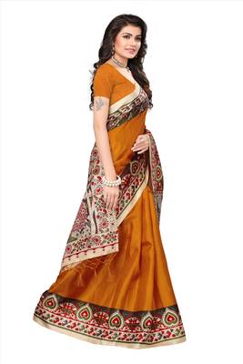 Multicolor printed khadi saree with blouse 3