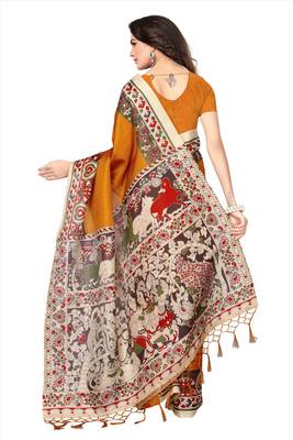 Multicolor printed khadi saree with blouse 4