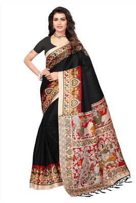 Multicolor printed khadi saree with blouse 1