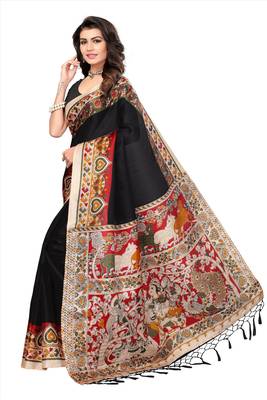 Multicolor printed khadi saree with blouse 2