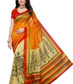 Yellow printed net saree with blouse