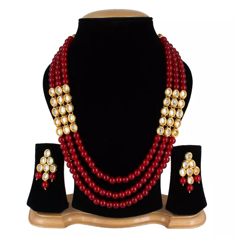 Wedding Kundan Pearl Beads Necklace set for Women Party Wear