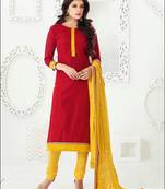 Red embroidered chanderi unstitched  salwar with dupatta