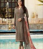 Brown embroidered crepe semi stitched  salwar with dupatta