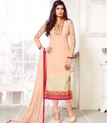 Orange embroidered georgette semi stitched  salwar with dupatta
