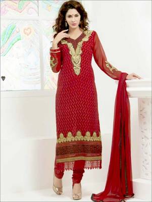 Maroon embroidered georgette semi stitched  salwar with dupatta 1