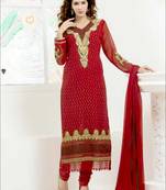 Maroon embroidered georgette semi stitched  salwar with dupatta