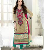 Beige embroidered georgette semi stitched  salwar with dupatta