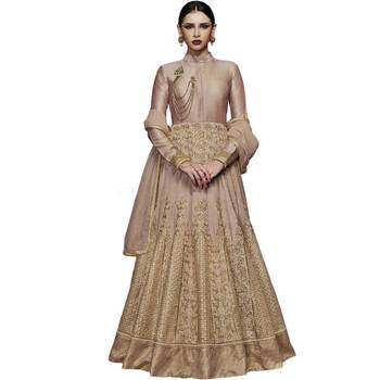 Dark-beige embroidered silk salwar with dupatta 1