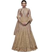 Dark-beige embroidered silk salwar with dupatta