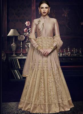 Dark-beige embroidered silk salwar with dupatta 2