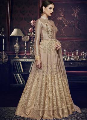 Dark-beige embroidered silk salwar with dupatta 3