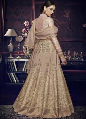 Dark-beige embroidered silk salwar with dupatta 4