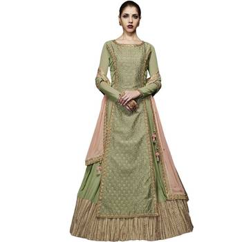 Lime embroidered georgette Anarkali Suit 1