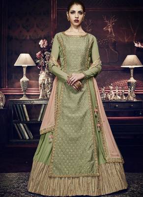Lime embroidered georgette Anarkali Suit 2