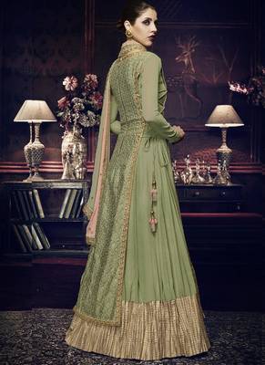 Lime embroidered georgette Anarkali Suit 4