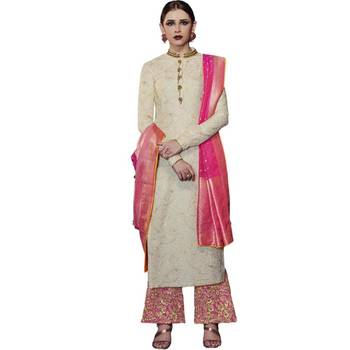 White embroidered tussar silk salwar with dupatta 1