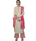 White embroidered tussar silk salwar with dupatta