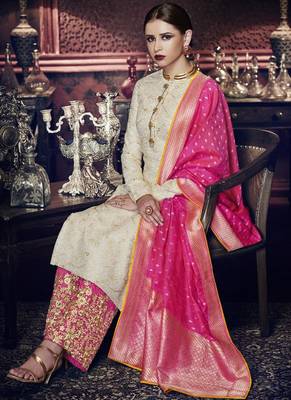White embroidered tussar silk salwar with dupatta 3