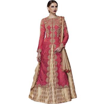 Red embroidered silk long salwar with Lehenga 2