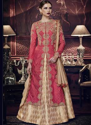 Red embroidered silk long salwar with Lehenga 1