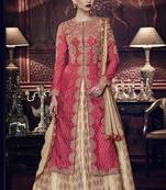 Red embroidered silk long salwar with Lehenga