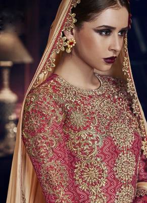 Red embroidered silk long salwar with Lehenga 3