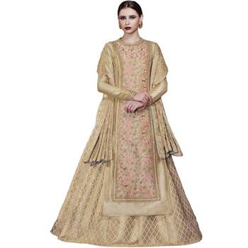 Beige Embroidered Tussar Silk Salwar With Dupatta 1