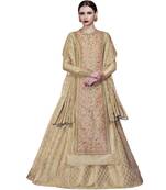 Beige Embroidered Tussar Silk Salwar With Dupatta