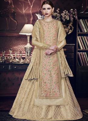 Beige Embroidered Tussar Silk Salwar With Dupatta 2