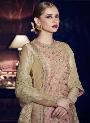 Beige Embroidered Tussar Silk Salwar With Dupatta 4