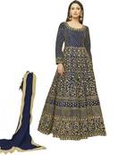 Blue embroidered silk Anarkali Suit