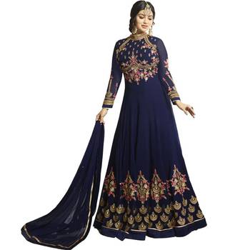 Blue Embroidered Georgette Anarkali Suit 1