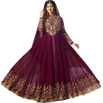 Violet Embroidered Georgette Anarkali Suit 1