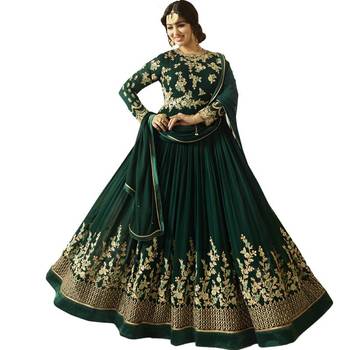 Green Embroidered Georgette Anarkali Suit 1