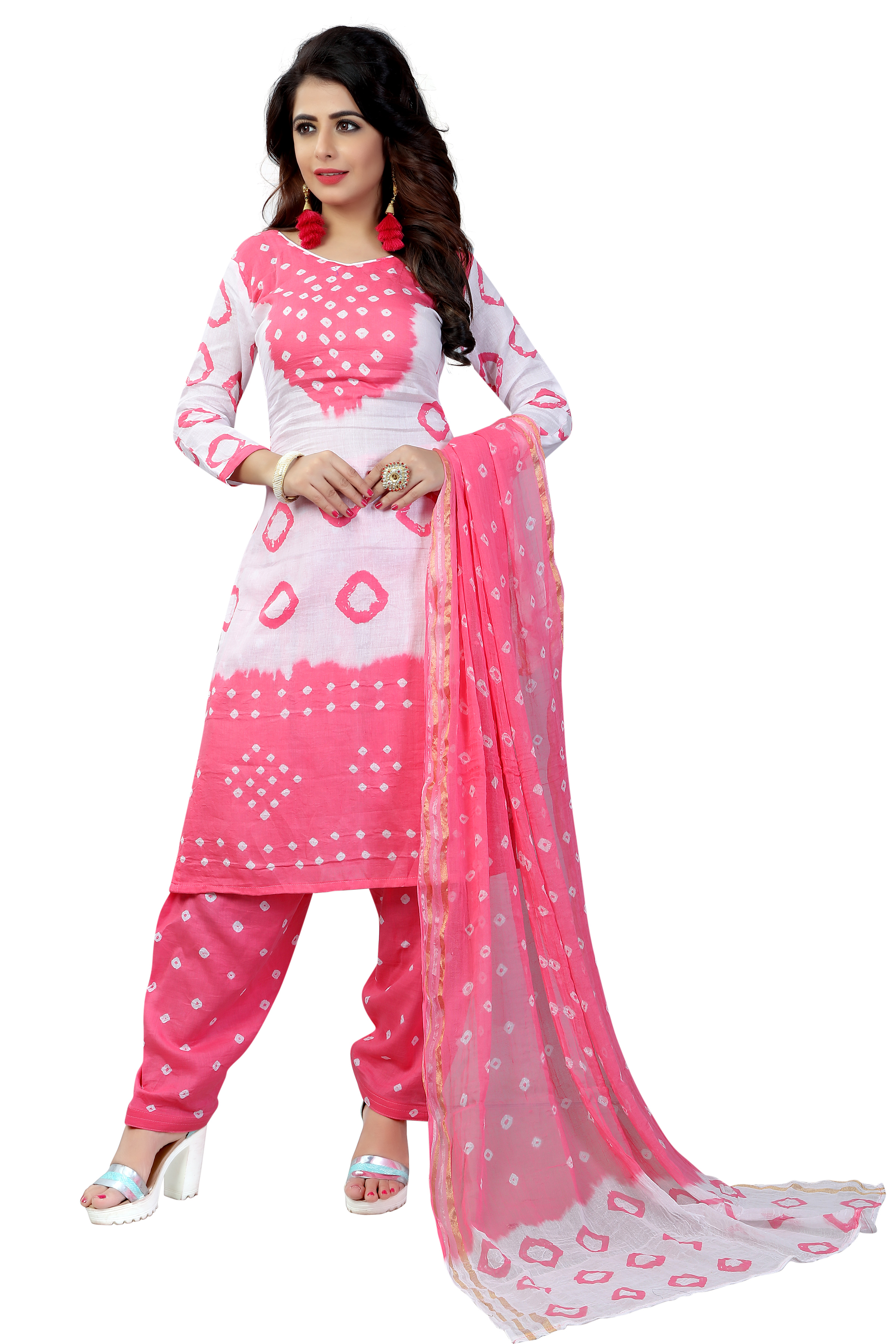 Buy pink Colour Satin Cotton Salwar Suit Dupatta Bandhani Dress Buy pink Colour Satin Cotton Salwar Suit Dupatta Bandhani Dress Material line