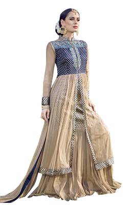 Beige embroidered georgette unstitched lehenga 1
