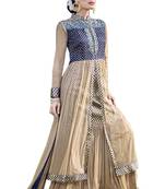 Beige embroidered georgette unstitched lehenga