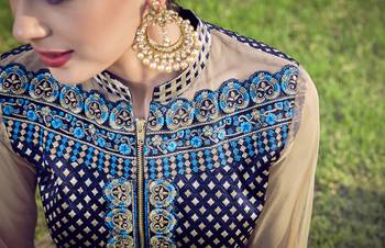 Beige embroidered georgette unstitched lehenga 3