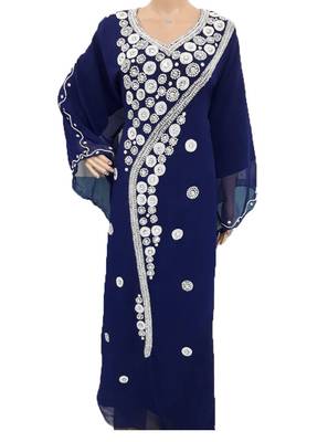 Blue georgette zari work stones and beads embellished islamic style arabian look party wear farasha 1