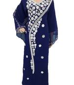 Blue georgette zari work stones and beads embellished islamic style arabian look party wear farasha