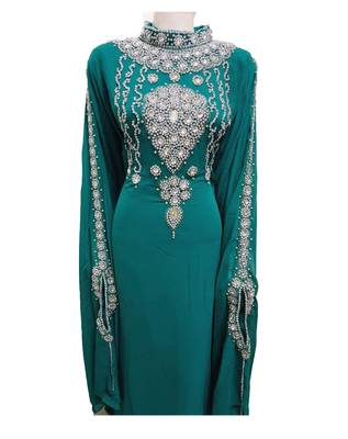 Turqoise georgette zari work stones and beads embellished islamic style arabian look party wear farasha 1