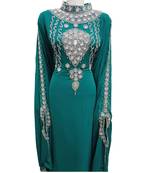 Turqoise georgette zari work stones and beads embellished islamic style arabian look party wear farasha