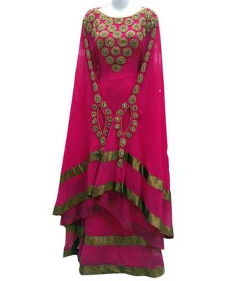 Pink georgette zari work stones and beads embellished islamic style arabian look party wear farasha 1