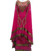 Pink georgette zari work stones and beads embellished islamic style arabian look party wear farasha