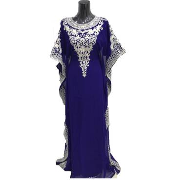 Blue georgette aari work stones and beads embellished islamic style arabian look party wear farasha 1